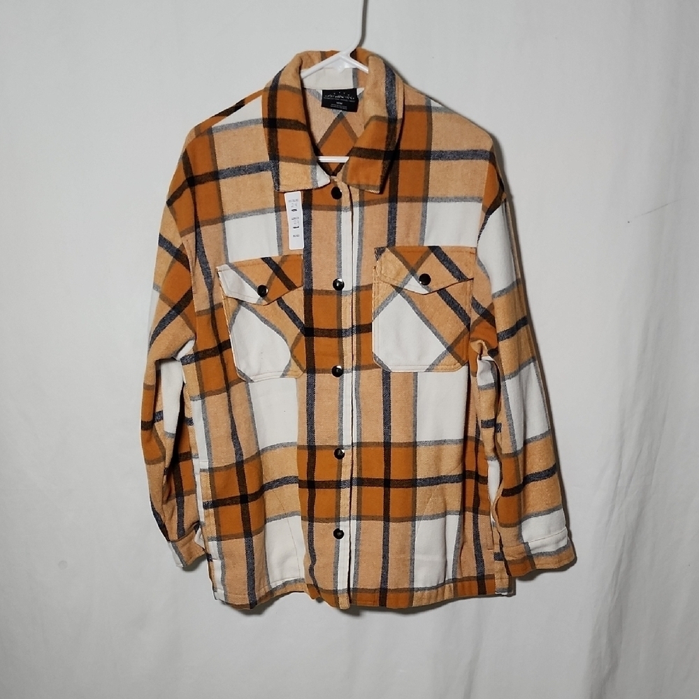 Men's Plaid Shirt Jacket - Orange and White